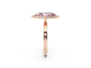 Fancy Pink Marquise Cut Diamond Halo Solitaire Ring Set in Rose gold with Pavé Band and Prong Setting
