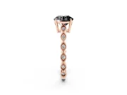 Fancy Black Round Cut Diamond Solitaire Ring Set in Rose gold with Infinity Twist Pavé Band