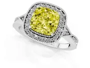 Cushion Cut Milgrain Halo Engagement Ring Setting for a Fancy Yellow Lab-Grown Diamond | Graduated Pavé | Platinum