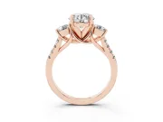 Three-Stone Round Cut Diamond Pavé Band Ring Set in Rose gold with Prong-Set Trio