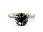 Round Pavé Solitaire Engagement Ring Setting for a Black Center | Fine Line Pavé Band | Yellow Gold