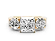 Princess Cut Three Stone Engagement Ring Setting | Wide Plain Band | Yellow Gold