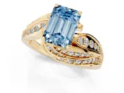Emerald Cut Bypass Hidden Halo Engagement Ring Setting for a Fancy Blue Lab-Grown Diamond | Graduated Pavé | Yellow Gold