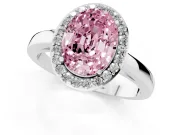 Fancy Pink Oval Cut Diamond Halo Ring Set in White gold with Solitaire Band and Prong Setting
