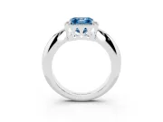 Fancy Blue Asscher Cut Diamond Halo Engagement Ring Set in White gold with Plain Split Shank and Prong Setting