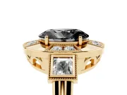 Fancy Black Oval Cut Diamond Milgrain Halo Ring Set in Yellow gold with Split Shank