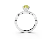 Fancy Yellow Marquise Cut Diamond Solitaire Engagement Ring Set in White gold with Milgrain Bezel Accent Band