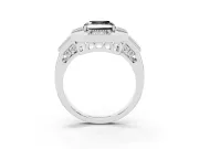Fancy Black Asscher Cut Diamond Milgrain Halo Ring Set in Silver with Split Shank