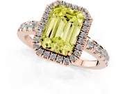 Emerald Cut Halo Engagement Ring Setting for a Fancy Yellow Lab-Grown Diamond | Graduated Pavé Band | Rose Gold