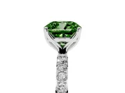Fancy Green Cushion Cut Diamond Solitaire Engagement Ring Set in Platinum with Round Pavé Band and Prong Setting