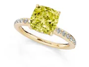 Cushion Cut Hidden Halo Engagement Ring Setting for a Fancy Yellow Lab-Grown Diamond | Yellow Gold