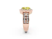 Fancy Yellow Oval Cut Diamond Scalloped Halo Ring Set in Rose gold with Pavé Split Shank