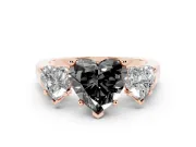 Heart-Shaped Three Stone Engagement Ring Setting for a Black Center | Plain Squared Band | Rose Gold