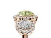 Round Three Stone Halo Engagement Ring Setting for a Fancy Yellow Lab-Grown Diamond | Rose Gold