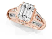 Emerald Cut Diamond Vintage-Inspired Milgrain Ring Set in Rose gold with Accent Split Shank