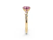 Fancy Pink Round Cut Diamond Cluster Solitaire Ring Set in Yellow gold with Prong Setting