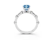 Fancy Blue Cushion Cut Diamond Solitaire Ring Set in Silver with Bezel Set Side Stones and Prong Setting