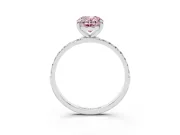 Fancy Pink Oval Cut Diamond Solitaire Ring Set in White gold with Round Pavé Band and Prong Setting