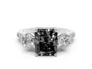 Radiant Cut Three-Stone Engagement Ring Setting for a Black Center | Pavé Shoulders | Platinum