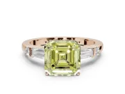 Asscher Cut Tapered Baguette Engagement Ring Setting for a Fancy Yellow Lab-Grown Diamond | Bar Set Sides | Rose Gold