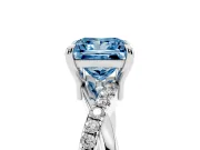 Fancy Blue Princess Cut Diamond Twist Band Solitaire Set in Platinum with Pavé Accents and Prong Setting