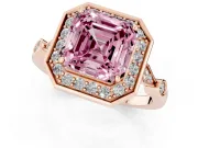 Asscher Cut Halo Engagement Ring Setting for a Fancy Pink Lab-Grown Diamond | Bezel Station Shoulders | Rose Gold