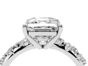 Asscher Cut Diamond Solitaire Vine Band Ring Set in Silver with Round Accents and Prong Setting