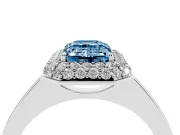 Fancy Blue Emerald Cut Diamond Halo Engagement Ring Set in Silver with Solitaire Band and Prong Setting