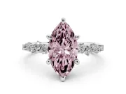 Fancy Pink Marquise Cut Diamond Solitaire Vine Band Ring Set in Platinum with Round Accents and Prong Setting
