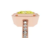 Fancy Yellow Radiant Cut Diamond Halo Engagement Ring Set in Rose gold with Pavé Band and Round Halo Stones