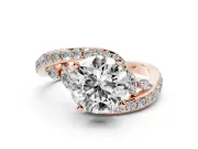 Round Cut Diamond Solitaire Ring Set in Rose gold with Pavé Twist Band and Secure Prong Setting