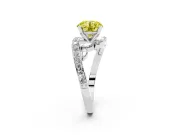 Fancy Yellow Round Cut Diamond Solitaire Ring Set in Platinum with Pavé Twist Band and Secure Prong Setting