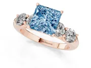 Princess Cut Five Stone Engagement Ring Setting for a Fancy Blue Lab-Grown Diamond | Prong Set Side Stones | Rose Gold