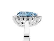 Fancy Blue Pear Cut Diamond Halo Ring Set in Platinum with Round Halo and Smooth Solitaire Band