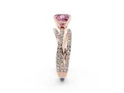 Fancy Pink Princess Cut Diamond Solitaire Twist Band Ring Set in Rose gold with Pavé Setting and Prong Head