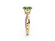 Fancy Green Oval Cut Diamond Twist Band Solitaire Set in Yellow gold with Pavé Accents and Prong Setting