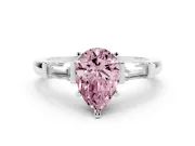 Pear-Shaped Three-Stone Engagement Ring Setting for a Fancy Pink Lab-Grown Diamond | Tapered Baguettes | White Gold