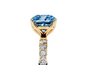 Cushion Cut Pave Solitaire Engagement Ring Setting for a Fancy Blue Lab-Grown Diamond | Slim Band | Yellow Gold