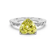 Fancy Yellow Heart Cut Diamond Solitaire Engagement Ring Set in Silver with Bezel Accents on Beaded Band