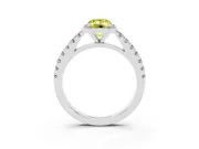 Fancy Yellow Emerald Cut Diamond Halo Engagement Ring Set in Platinum with Pavé Band and Prong Setting