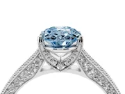 Oval Vintage Hidden Halo Engagement Ring Setting for a Fancy Blue Lab-Grown Diamond | Milgrain Pave Band | Platinum