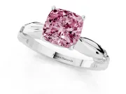 Fancy Pink Cushion Cut Diamond Solitaire Twisted Band Ring Set in White gold with Accent Stones and Prong Setting