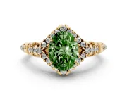 Oval Hidden Halo Filigree Engagement Ring Setting for a Fancy Green Lab-Grown Diamond | Yellow Gold