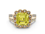 Asscher Cut Floral Halo Engagement Ring Setting for a Fancy Yellow Lab-Grown Diamond | Pavé Split Shank | Yellow Gold