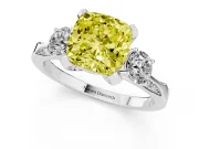 Cushion Cut Hidden Halo Three Stone Engagement Ring Setting for a Fancy Yellow Lab-Grown Diamond | White Gold