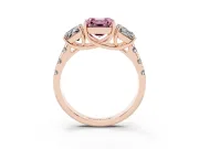 Asscher Cut Three Stone Engagement Ring Setting for a Fancy Pink Lab-Grown Diamond | Accented Shoulders | Rose Gold
