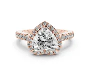 Heart Cut Diamond Halo Engagement Ring Set in Rose gold with Pavé Band and Prong Setting
