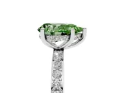 Fancy Green Pear Cut Diamond Pavé Band Ring Set in Platinum with Prong-Set Center Stone