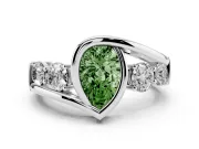 Fancy Green Pear Cut Diamond Bezel Bypass Ring Set in Platinum with Round Accents