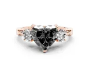 Heart-Shaped Hidden Halo Three Stone Engagement Ring Setting for a Black Center | Rose Gold
